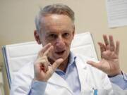 Dr. Luca Lorini, head of intensive care at the hospital named for the mid-20th Century pope Papa Giovanni XXIII, speaks during an interview Thursday in Bergamo, Italy.