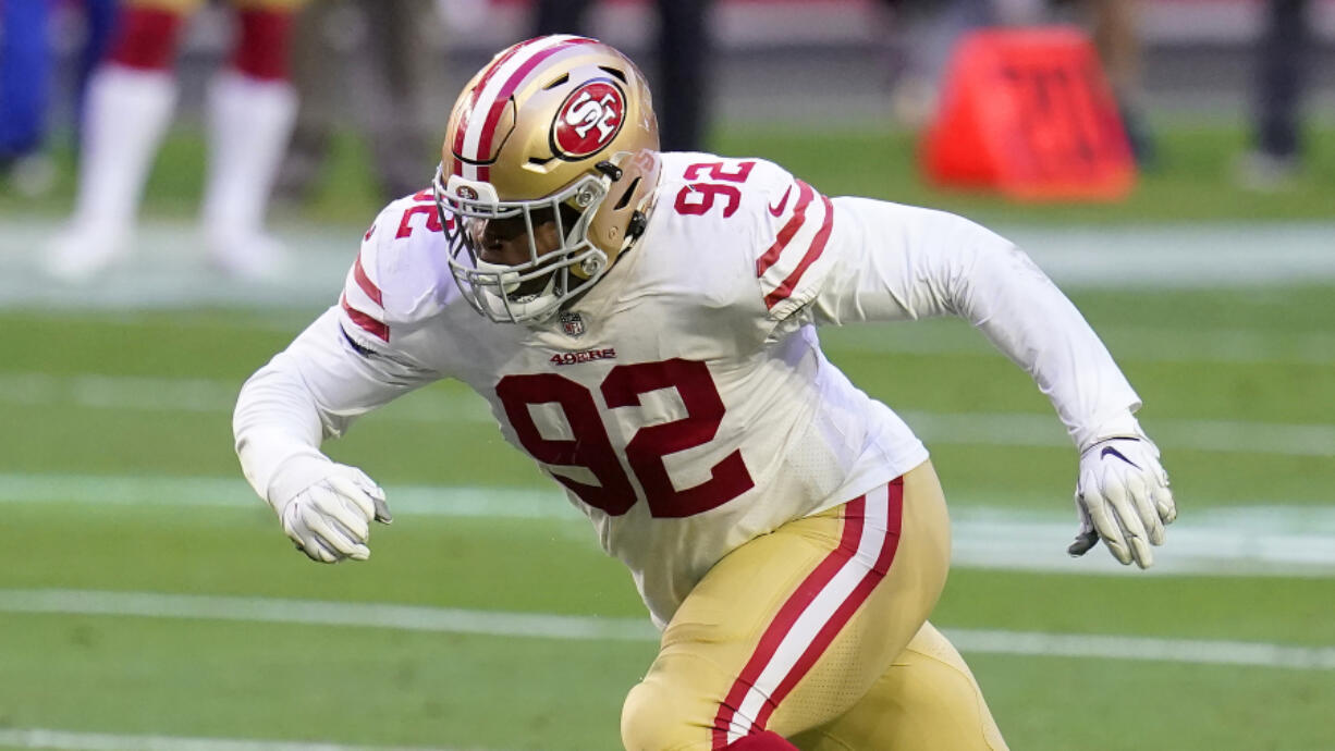 Defensive end Kerry Hyder signed a two-year, $6.5 million deal in March 2021 with the Seattle Seahawks after posting the best season of his career last year with San Francisco. (AP Photo/Ross D.