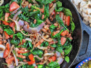 Pinto greens and beans, in this case, spinach, is a Hispanic take on a favorite Pittsburgh Italian dish.