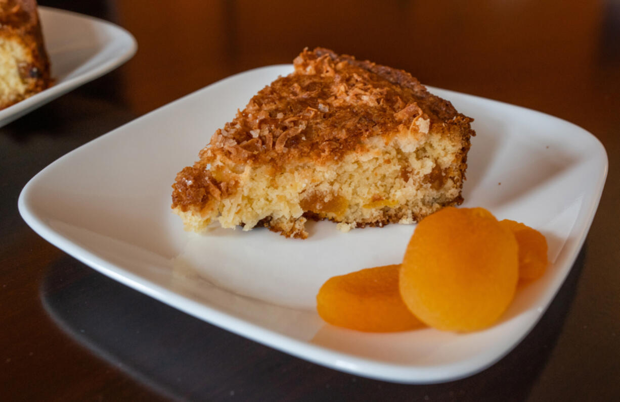 Coconut Apricot Macaroon cake, with a double dose of shredded coconut, (Photos by Stephanie Strasburg/Pittsburgh Post-Gazette)