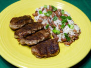 Jerk Pork with Coconut Rice and Beans.