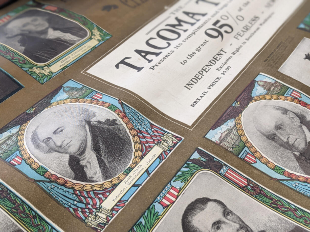 Portraits of presidents are part of the cover of this wall chart from the Tacoma Times, circa 1912.