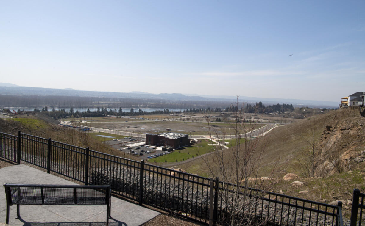 The Columbia Palisades development, as seen from the bluff that lines the northern and eastern sides of the site. The eastern half of the former Fisher Quarry is poised to become a major development hub along the 192nd Avenue corridor.  At top, Romano Capital recently wrapped up work on the Westridge apartment complex, one of four projects that the company has been working on within the 192nd Avenue corridor. Company President Kess Romano said he sees the eastern corridor and Ridgefield as Clark County&#039;s two biggest development hot spots at the moment.