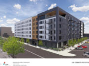 Conceptual renderings show the proposed Washington Street Apartments project in downtown Vancouver from Hurley Development. The apartment complex is planned to rise on a lot between Columbia, Washington, West Fifth and West Fourth streets.