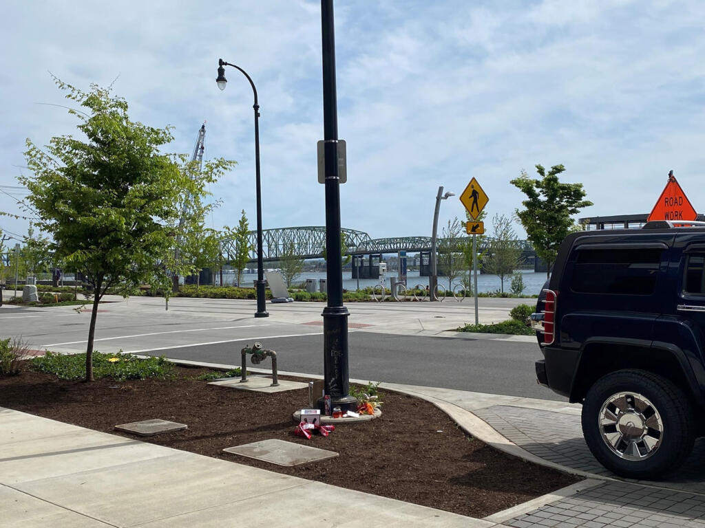 A small memorial for the victim of Saturday morning's shooting on the Waterfront Vancouver appeared over the weekend.