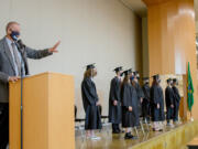 WOODLAND: Woodland High School's Assistant Principal Dan Uhlenkott stepped in to deliver the commencement address and introduce the graduates.