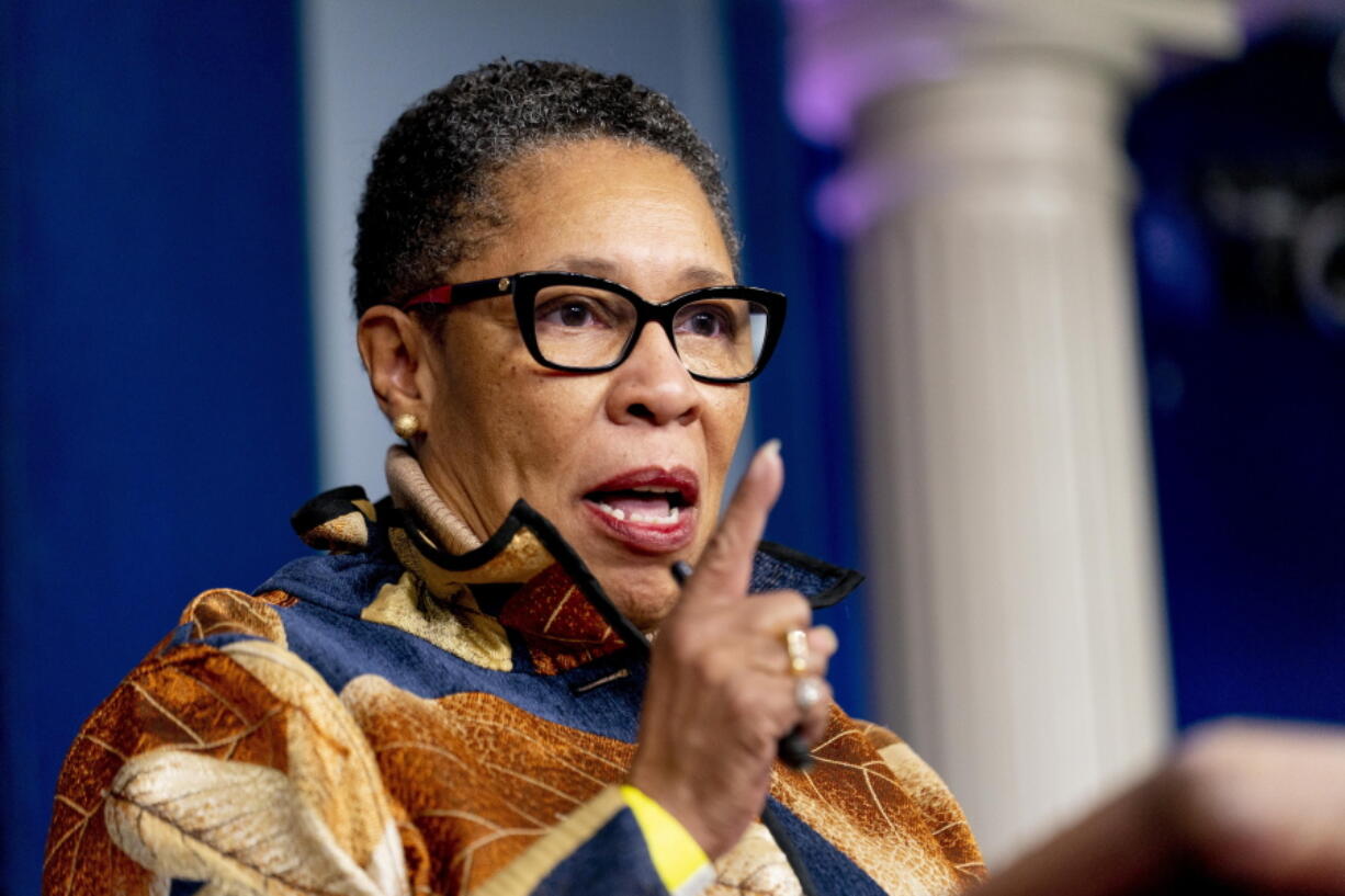 Housing and Urban Development Secretary Marcia Fudge speaks at a press briefing at the White House, Thursday, March 18, 2021, in Washington.