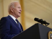 President Joe Biden speaks about Russia in the East Room of the White House, Thursday, April 15, 2021, in Washington.