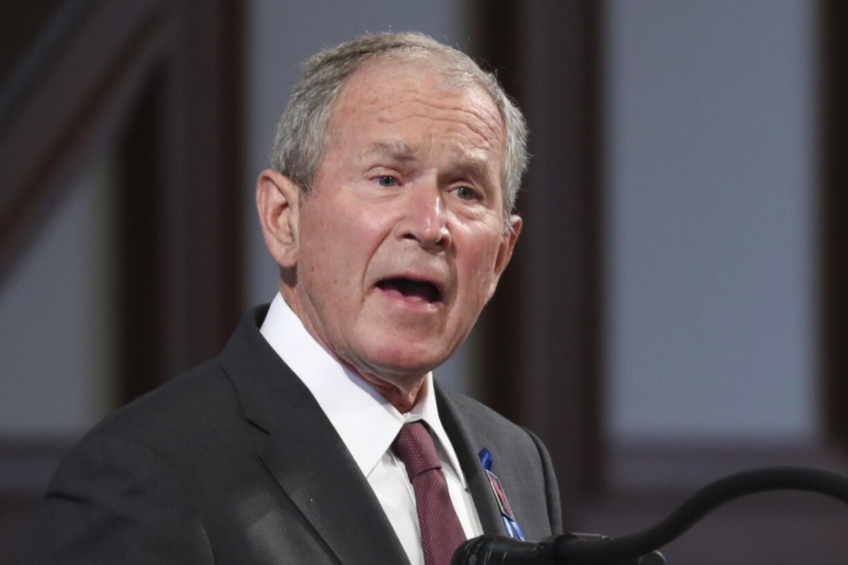 FILE - In this July 30, 2020 file photo, former President George W. Bush speaks during the funeral service for the late Rep. John Lewis, D-Ga., at Ebenezer Baptist Church in Atlanta.