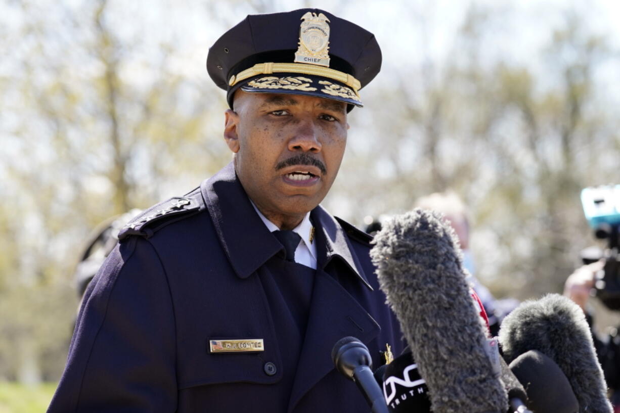 FILE - In this April 2, 2021, file photo, Washington Metropolitan Police Department chief Robert Contee speaks during a news conference in Washington. Political hand-wringing in Washington over Russia's hacking of federal agencies and meddling in U.S. politics has mostly overshadowed a worsening digital scourge with a far broader wallop: crippling and dispiriting extortionary ransomware attacks by cybercriminal mafias. All the while, ransomware gangsters have become more brazen and cocky as they put more and more lives and livelihoods at risk. This week, one syndicate threatened to make available to local criminal gangs data they say they stole from the Washington, D.C., metro police on informants.