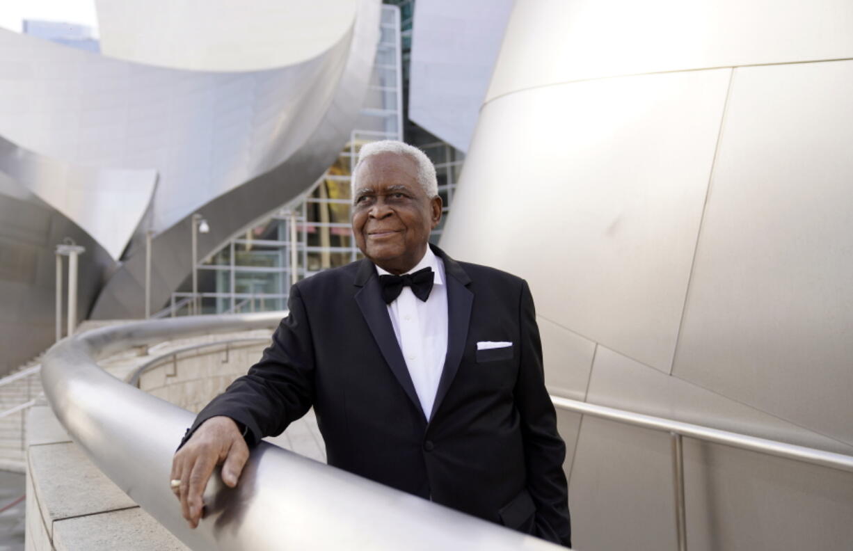 Horace Bowers, 93, owner of Bowers & Sons Cleaners in Los Angeles and a subject of the Oscar-nominated documentary short film "A Concerto is a Conversation," poses for a portrait outside Walt Disney Concert Hall, Thursday, April 15, 2021, in Los Angeles.