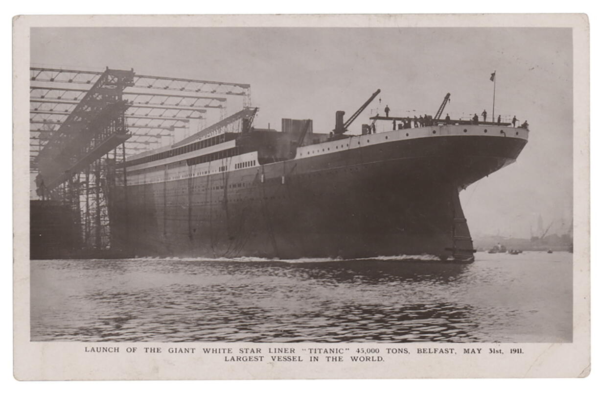 A photo copy provided by RR Auction of a postcard dated May 31, 1911, shows the Titanic, in Belfast, Northern Ireland. The postcard was sent with a message written in March 1912 by Jack Phillips, the Titanic&#039;s senior wireless operator, to his sister. The postcard is to be auctioned by RR Auction.