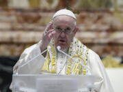 Pope Francis delivers his Urbi et Orbi blessing after celebrating Easter Mass at St. Peter&#039;s Basilica at The Vatican Sunday, April 4, 2021, during the Covid-19 coronavirus pandemic.