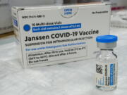 FILE - In this Thursday, April 8, 2021 file photo, the Johnson &amp; Johnson COVID-19 vaccine sits on a table at a pop up vaccinations site the Albanian Islamic Cultural Center,  in the Staten Island borough of New York. The U.S. is recommending a &quot;pause&quot; in administration of the single-dose Johnson &amp; Johnson COVID-19 vaccine to investigate reports of potentially dangerous blood clots.