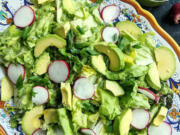 Salad with green goddess dressing is heavenly. Green goddess has gone in and out of style over the years, but this fresh, herbal version with creamy avocado, lemon, rice vinegar, and three different soft and leafy herbs is a keeper.