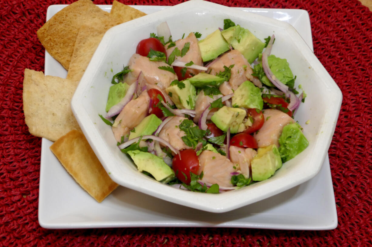 Salmon ceviche with fresh avocado.