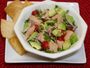 Salmon ceviche with fresh avocado.