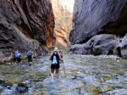 Zion National Park in Utah is expected to be a popular destination on Memorial Day weekend. Above, the Virgin River snakes through the Narrows in the park in 2019.