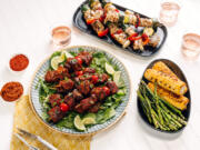 Turkey and Vegetable Kebabs and Smoky Beef and Mushroom Kebabs.