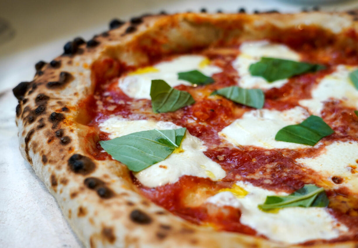 Margherita pizza that Mike Murphy of Edgeworth, Pa., prepared and cooked in his outdoor pizza oven.