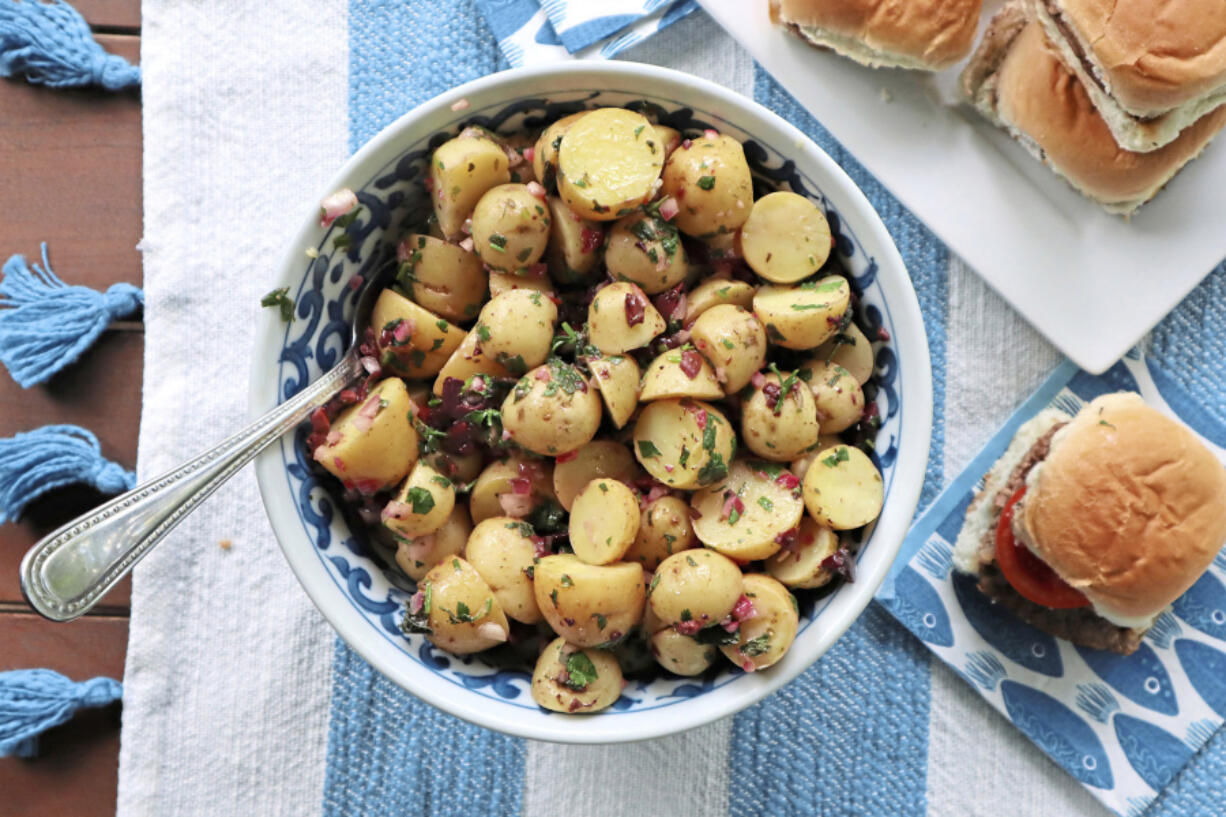 Cypriot-style potato salad made with olives, lemon, mint and olive oil offers a taste of the Mediterranean.