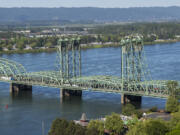 The Interstate 5 bridge pictured from the air on Tuesday, May 11, 2021.