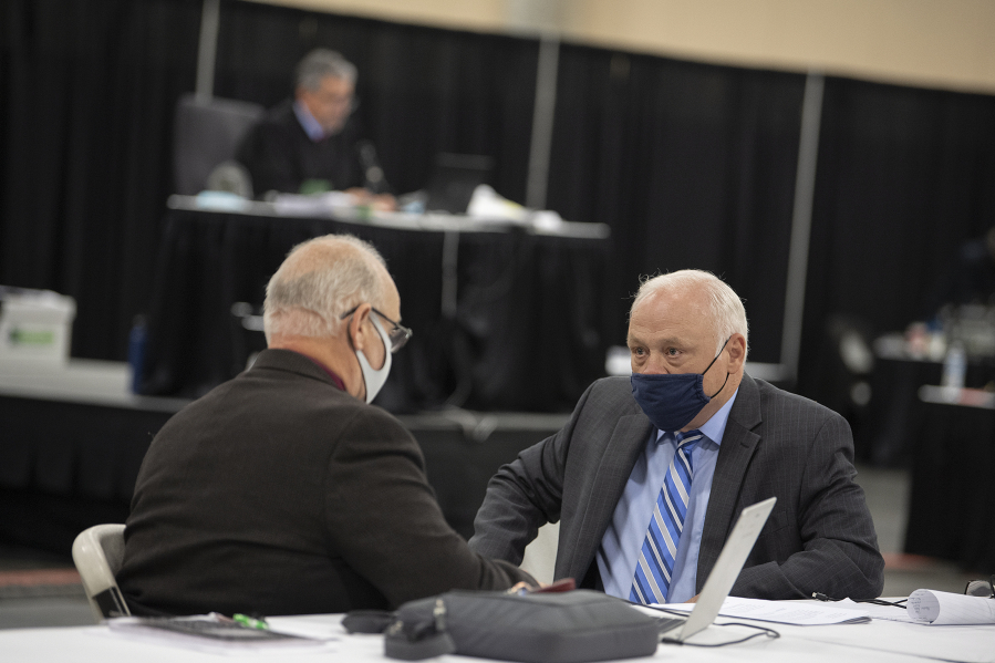 Don Benton, right, is pictured during the lawsuit trial Tuesday afternoon at the Clark County Event Center at the Fairgrounds.