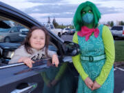 BATTLE GROUND: The character Disgust from the movie "Inside Out" visited with families at a drive-in movie event on May 7.