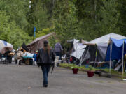 A homeless encampment is pictured in northeast Vancouver as Vancouver's new homeless resources coordinator is presenting her strategy for supported camp sites on Tuesday morning, May 25, 2021.