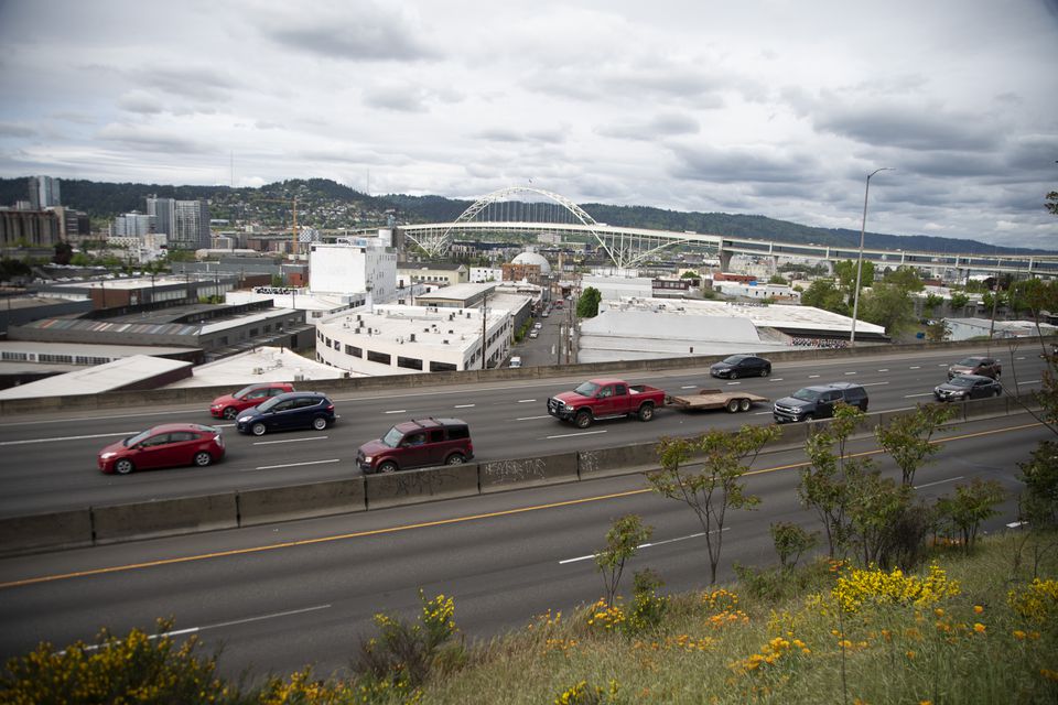 Interstate 5 behind Harriett Tubman Middle School in Northeast Portland.  April 30, 2021.