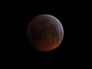 The Earth's shadow falls across the full moon Jan. 21, 2019, seen above Brighton, southeast England. The first total lunar eclipse in more than two years coincides with a supermoon this week for a cosmic show.