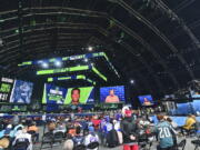 Seattle Seahawks pick Stone Forsythe, offensive tackle from Florida, is displayed in The Draft Theatre during the sixth round of the NFL football draft, Saturday, May 1, 2021, in Cleveland.