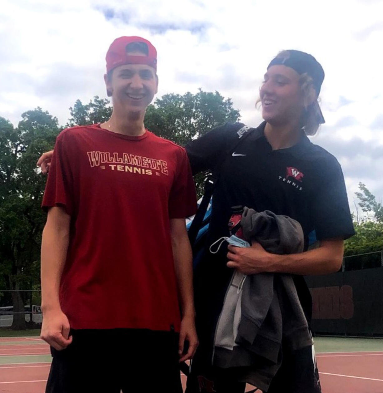 Willamette junior Andrew Kabacy, and Whitworth freshman Jonathan Hutley, former teammates at Skyview High School, squared off at Willamette in Salem, Ore., on Sunday, May 2, 2021, for the first time as college opponents. Kabacy won in straight sets.