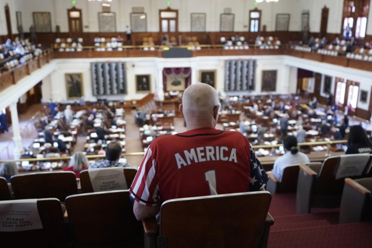 Gerald Welty sits the House Chamber at the Texas Capitol as he waits to hear debate on voter legislation in Austin, Texas, Thursday, May 6, 2021.