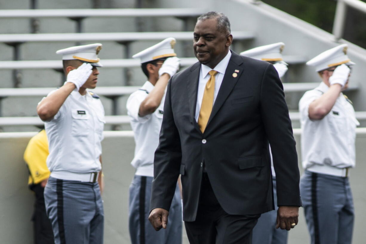 Defense Secretary Lloyd Austin arrives to attend United States Military Academy graduating ceremony on Saturday, May 22, 2021, in West Point, N.Y.