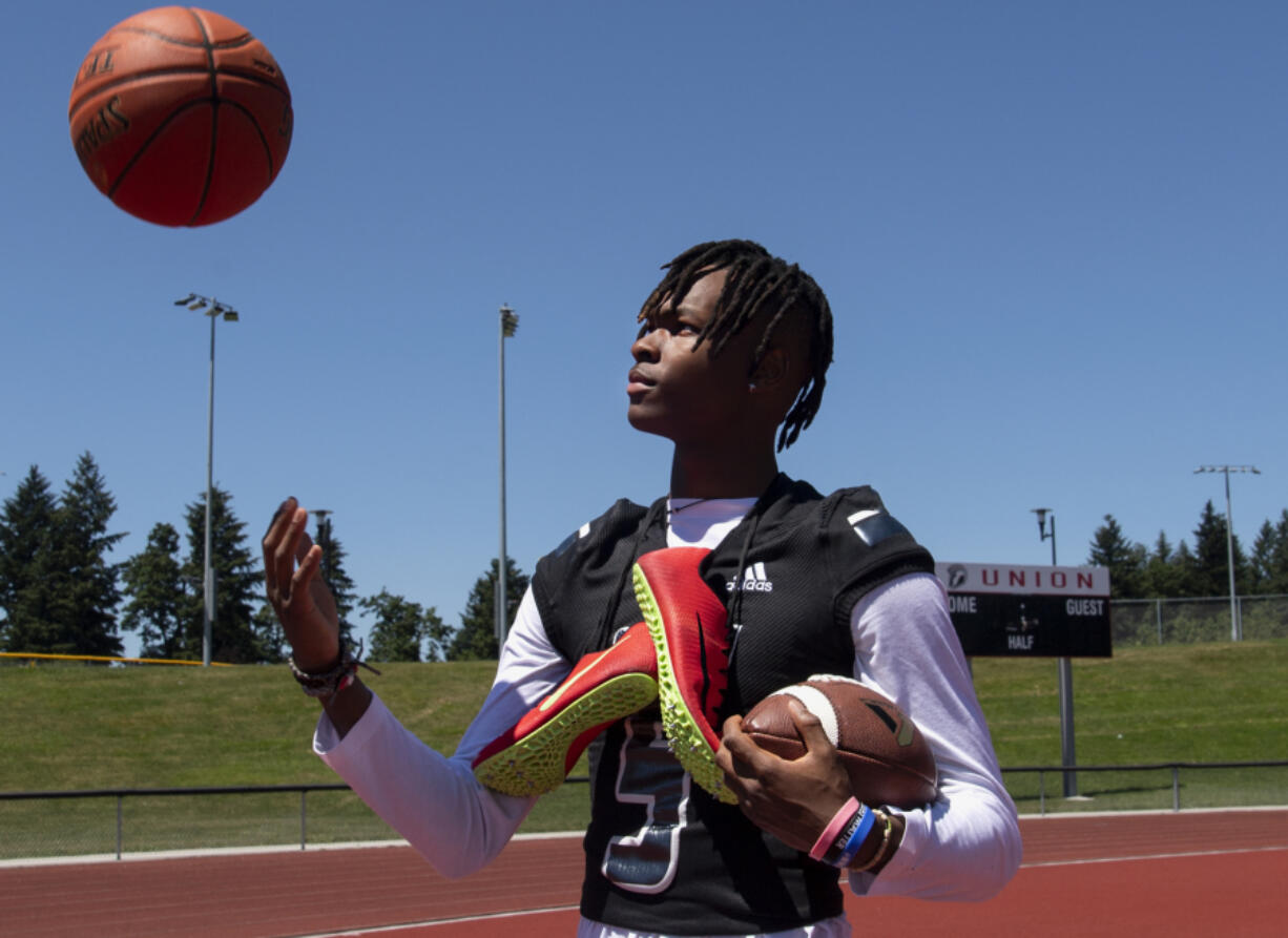 Even with 17 Division I college offers for football, Union High School junior Tobias Merriweather still found time to compete in basketball and track and field this spring.