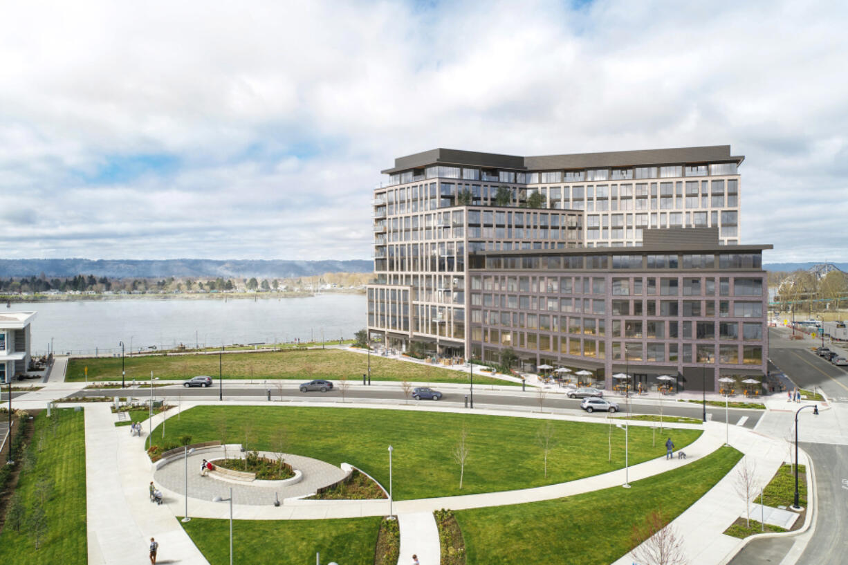 A concept rendering shows The Springs at The Waterfront Vancouver, a planned 12-story senior living tower at The Waterfront Vancouver.