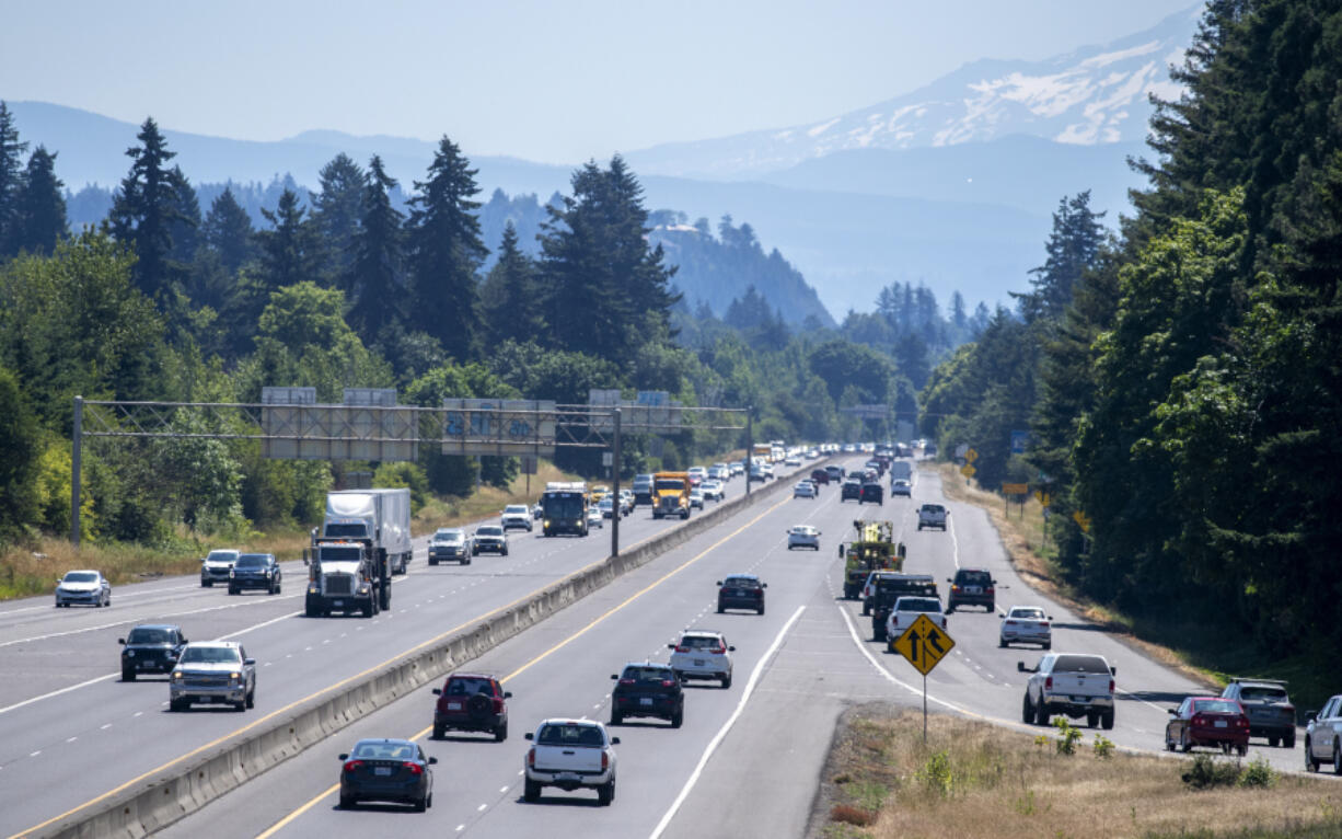 Traffic travels east on state Highway 14, right, as the highway is looking east at Interstate 205 Monday morning. WSDOT is plans to add a lane in each direction to a portion of the highway next year to ease congestion.