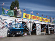 The TNT Fireworks Warehouse tent sits under sunshine on Thursday.