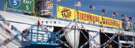 The TNT Fireworks Warehouse tent sits under sunshine on Thursday.