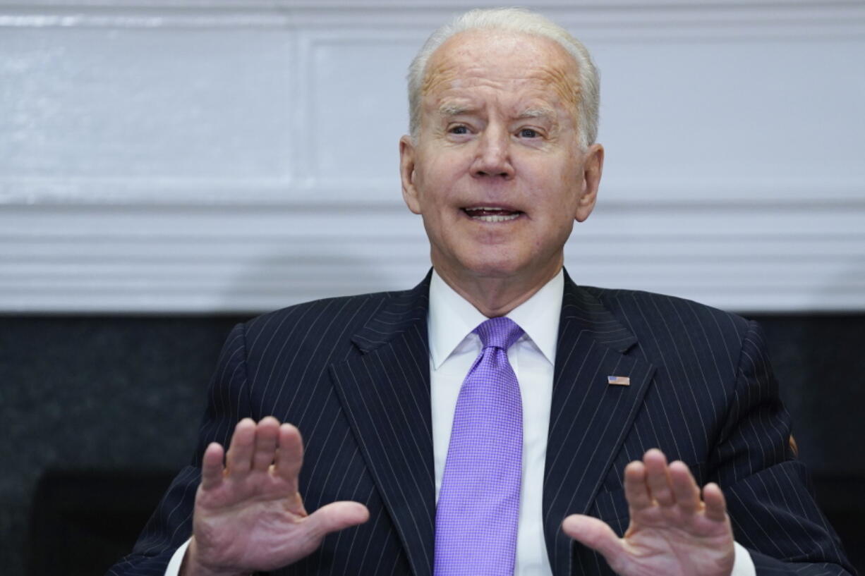 President Joe Biden speaks during a meeting in the Roosevelt Room of the White House, Tuesday, June 22, 2021, in Washington.