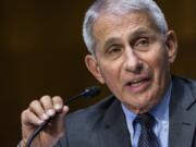 FILE - In this May 11, 2021, file photo, Dr. Anthony Fauci, director of the National Institute of Allergy and Infectious Diseases, speaks during hearing on Capitol Hill in Washington.  The United States is devoting more than $3 billion to advance development of antiviral pills for COVID-19, according to an official briefed on the matter.  The pills, which would be used to minimize symptoms after infection, are in development and could begin arriving by year's end, pending the completion of clinical trials.