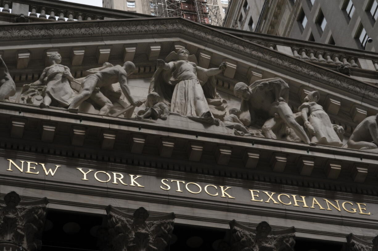 FILE - The front of the New York Stock Exchange is shown, Monday, May 24, 2021. Stocks are opening solidly higher on Wall Street Friday, June 11 keeping the S&P 500 on track for its third weekly gain in a row. The benchmark index was up 0.1%.