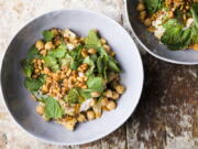 A recipe for chickpea salad with yogurt and mint.