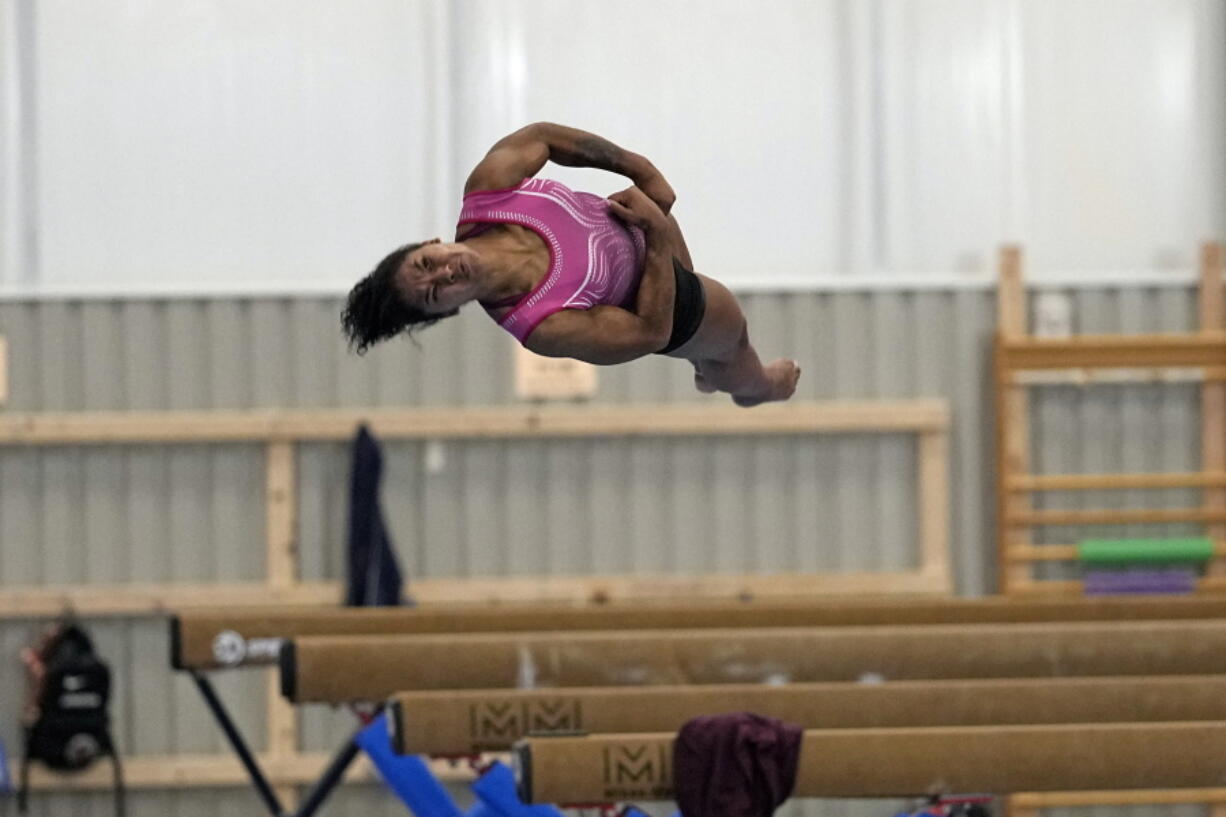 VJordan Chiles practices her floor routine in Spring, Texas. The 20-year-old Chiles competed at the U.S. Championships this weekend hoping to build off a strong performance at the U.S. Classic, where she finished second to Olympic and world champion Simone Biles. (Photos by David J.