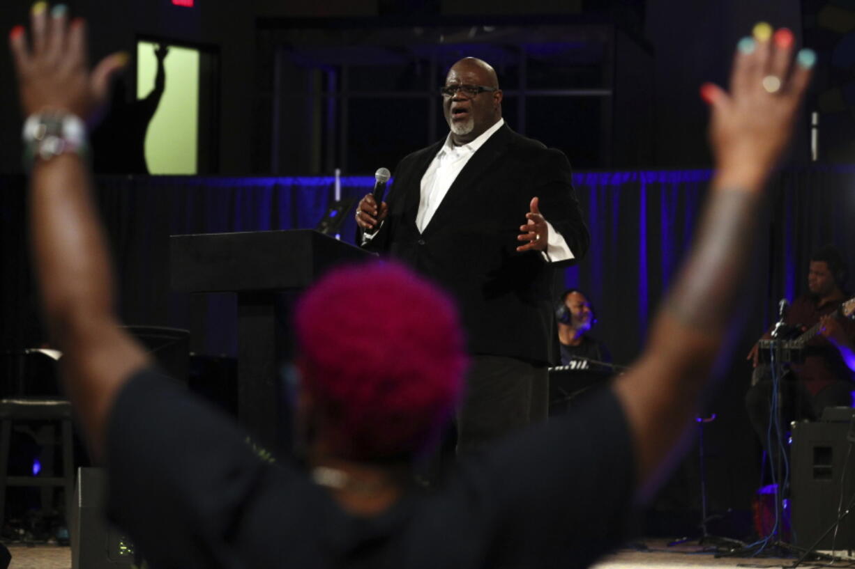 Dwight McKissic, pastor of Cornerstone Baptist Church, speaks during services in Arlington, Texas, on Sunday, June 6, 2021. In December 2020, McKissic was one of the co-signers of a statement by a multiethnic group of Southern Baptists asserting that systemic racial injustice is a reality. "Some recent events have left many brothers and sisters of color feeling betrayed and wondering if the SBC is committed to racial reconciliation," the statement said. (AP Photo/Richard W.