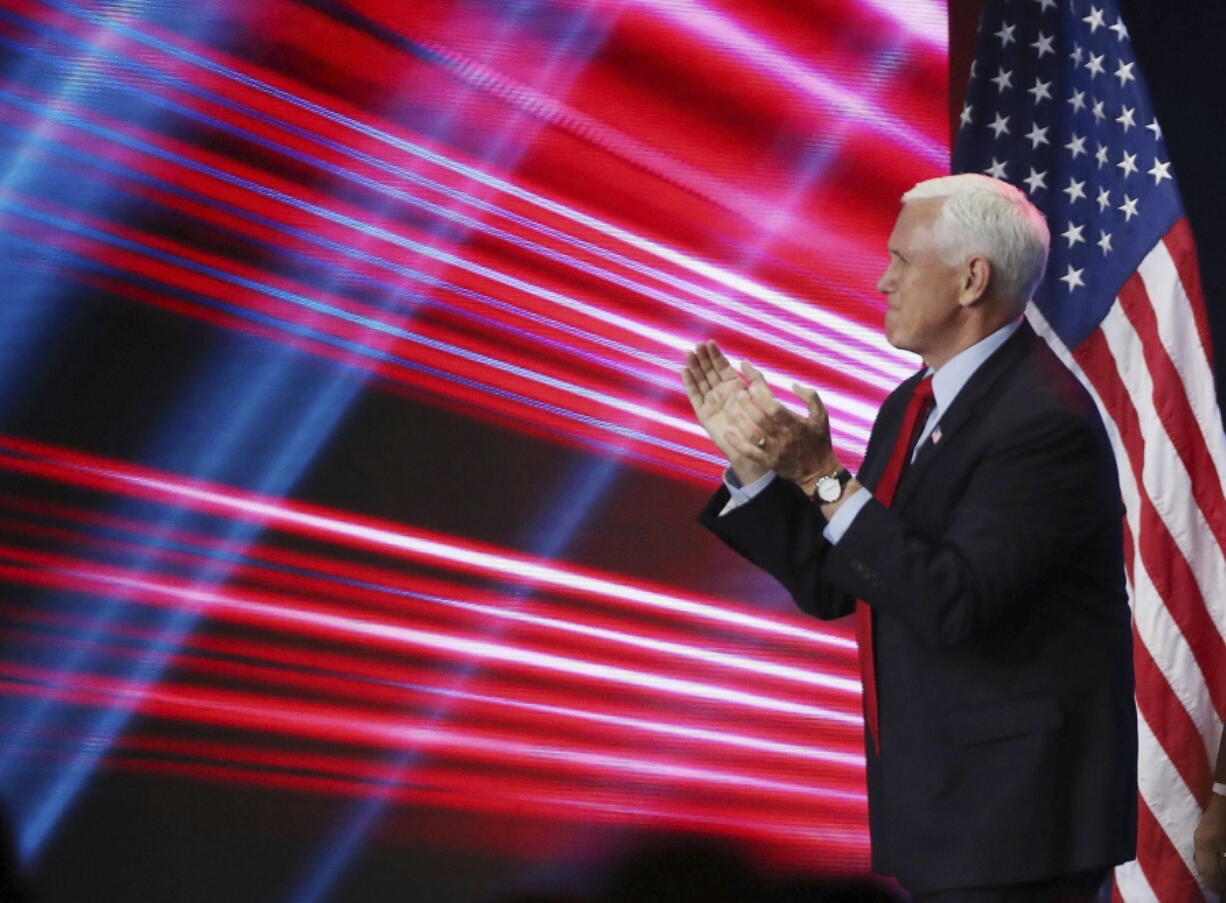 Former vice president Mike Pence speaks during the Road to Majority convention at Gaylord Palms Resort & Convention Center in Kissimmee, Fla., on Friday, June 18, 2021. (Stephen M.