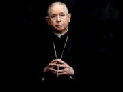 In this image taken from video, Archbishop Jos? Gomez of Los Angeles, president of the U.S. Conference of Catholic Bishops, addresses the body's virtual assembly on Wednesday, June 16, 2021.