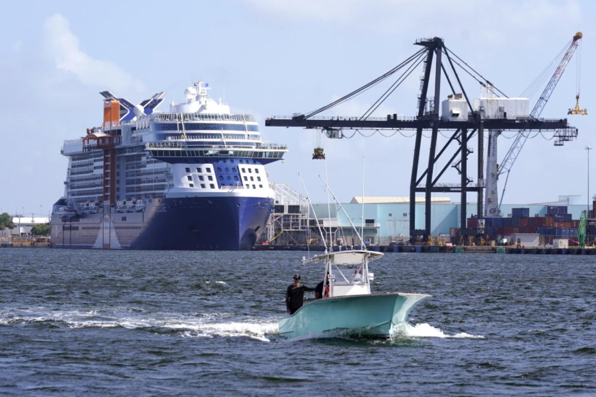 The Celebrity Edge cruise ship is docked at Port Everglades, Tuesday, June 22, 2021, in Fort Lauderdale, Fla. The Celebrity Edge is set to sail on Saturday from Fort Lauderdale. It will be the first cruise ship to leave a U.S. port with ticketed passengers since the onset of the pandemic, which halted sailing.