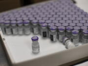 FILE - In this Monday, Jan. 4, 2021 file photo, frozen vials of the Pfizer/BioNTech COVID-19 vaccine are taken out to thaw, at the MontLegia CHC hospital in Liege, Belgium. The U.S. will buy 500 million more doses of the Pfizer COVID-19 vaccine to share through the COVAX alliance for donation to 92 lower income countries and the African Union over the next year, a person familiar with the matter said Wednesday. President Joe Biden was set to make the announcement Thursday in a speech before the start of Group of Seven summit.